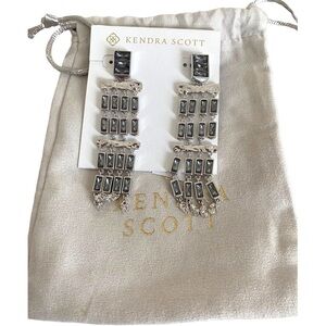 NWT Kendra Scott Jack Silver Statement Earrings in Charcoal Gray Crystal large